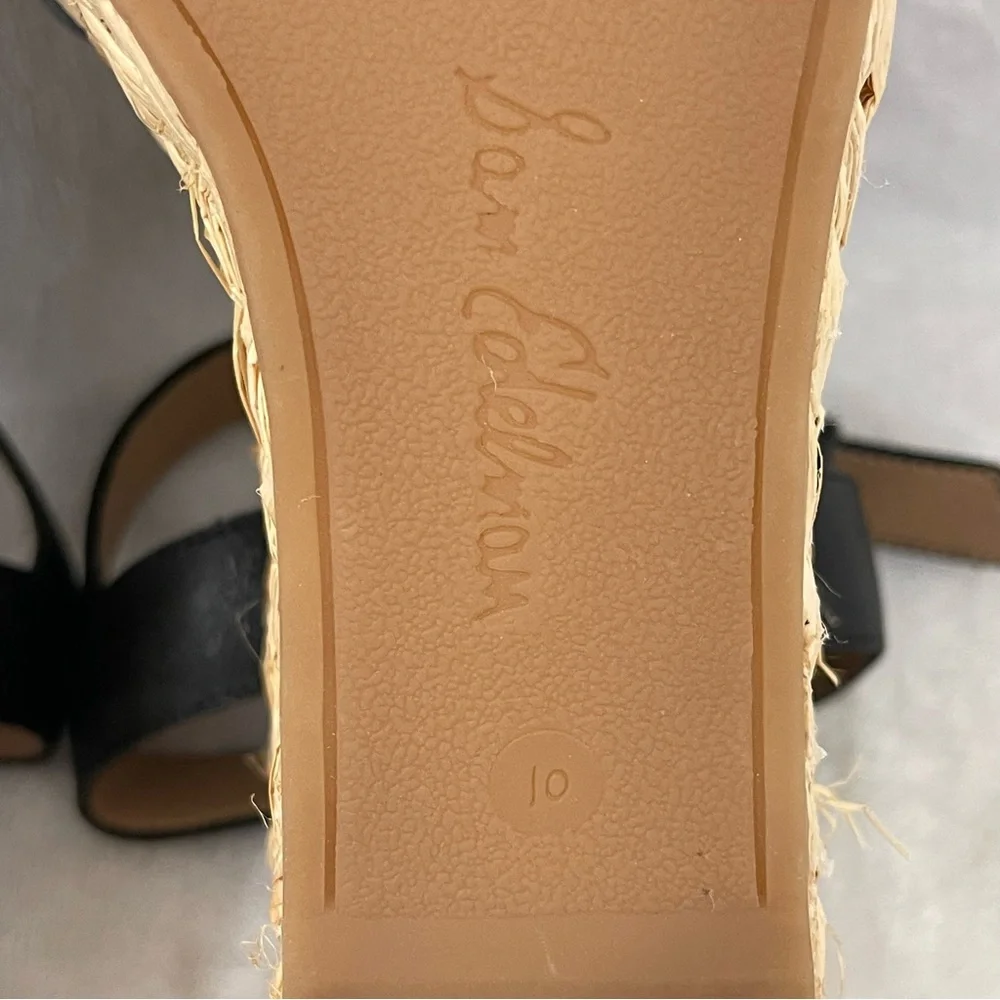 Sam Edelman Darline Black Leather Wedge Espadrilles Sandals - Picture 10 of 11